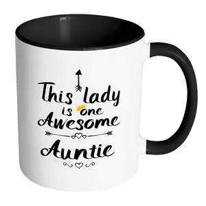 RobustCreative-One Awesome Auntie - Birthday Gift 11oz Funny Black & White Coffee Mug - Mothers Day B-Day Party - Women Men Friends Gift - Both Sides Printed (Distressed)