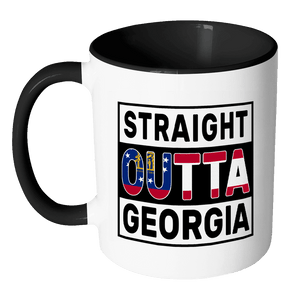 RobustCreative-Straight Outta Georgia - Georgian Flag 11oz Funny Black & White Coffee Mug - Independence Day Family Heritage - Women Men Friends Gift - Both Sides Printed (Distressed)