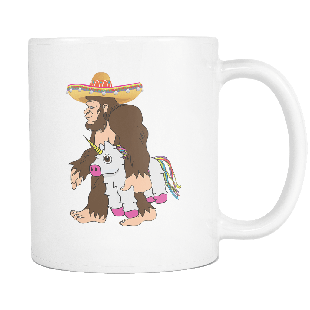 RobustCreative-Bigfoot Sasquatch Unicorn Piniata - Cinco De Mayo Mexican Fiesta - No Siesta Mexico Party - 11oz White Funny Coffee Mug Women Men Friends Gift ~ Both Sides Printed