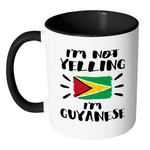 RobustCreative-I'm Not Yelling I'm Guyanese Flag - Guyana Pride 11oz Funny Black & White Coffee Mug - Coworker Humor That's How We Talk - Women Men Friends Gift - Both Sides Printed (Distressed)