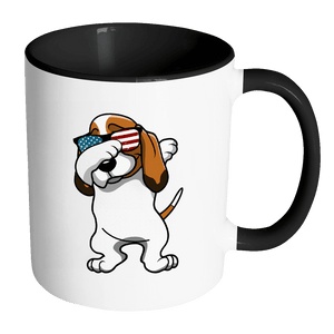 RobustCreative-Dabbing Basset Hound Dog America Flag - Patriotic Merica Murica Pride - 4th of July USA Independence Day - 11oz Black & White Funny Coffee Mug Women Men Friends Gift ~ Both Sides Printed