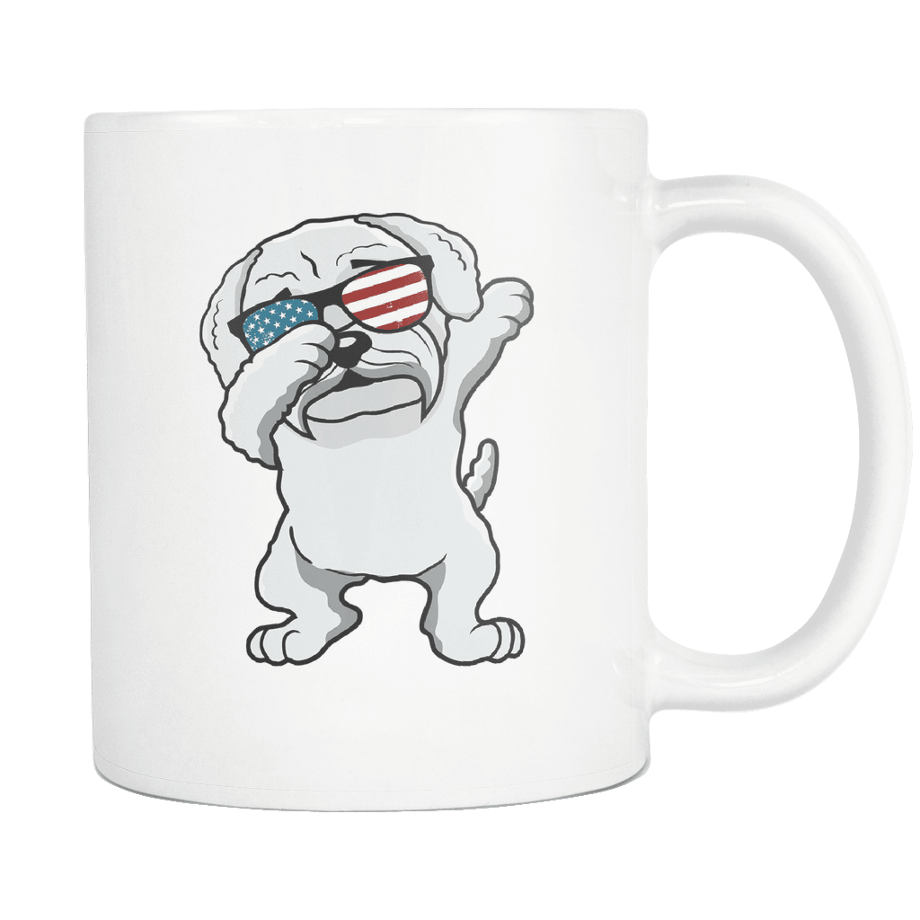 RobustCreative-Dabbing Maltipoo Dog America Flag - Patriotic Merica Murica Pride - 4th of July USA Independence Day - 11oz White Funny Coffee Mug Women Men Friends Gift ~ Both Sides Printed
