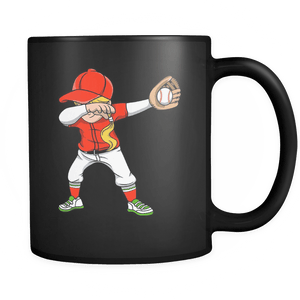 RobustCreative-Dabbing Baseball Girl - Baseball Softball 11oz Funny Black Coffee Mug - Family Team Home Run Diamond Field - Women Men Friends Gift - Both Sides Printed (Distressed)