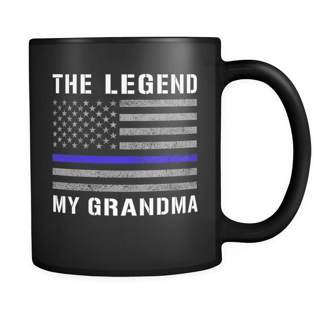RobustCreative-Grandma The Legend American Flag patriotic Trooper Cop Thin Blue Line Law Enforcement Officer 11oz Black Coffee Mug ~ Both Sides Printed