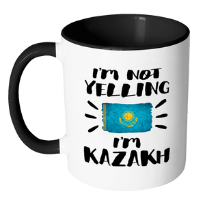 RobustCreative-I'm Not Yelling I'm Kazakh Flag - Kazakhstan Pride 11oz Funny Black & White Coffee Mug - Coworker Humor That's How We Talk - Women Men Friends Gift - Both Sides Printed (Distressed)