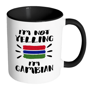 RobustCreative-I'm Not Yelling I'm Gambian Flag - Gambia Pride 11oz Funny Black & White Coffee Mug - Coworker Humor That's How We Talk - Women Men Friends Gift - Both Sides Printed (Distressed)