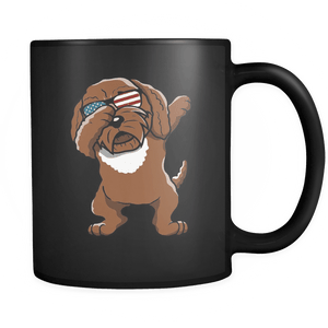 RobustCreative-Dabbing Cockapoo Dog America Flag - Patriotic Merica Murica Pride - 4th of July USA Independence Day - 11oz Black Funny Coffee Mug Women Men Friends Gift ~ Both Sides Printed