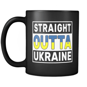 RobustCreative-Straight Outta Ukraine - Ukrainian Flag 11oz Funny Black Coffee Mug - Independence Day Family Heritage - Women Men Friends Gift - Both Sides Printed (Distressed)