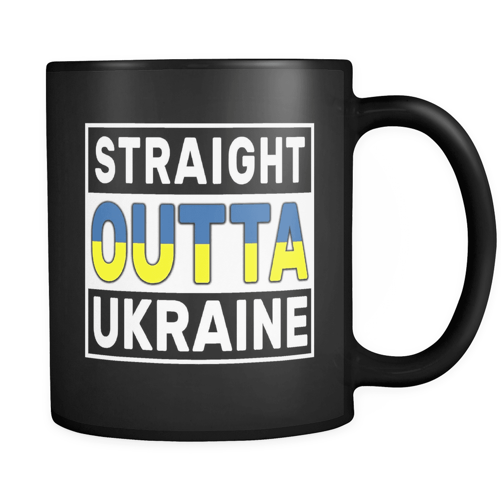 RobustCreative-Straight Outta Ukraine - Ukrainian Flag 11oz Funny Black Coffee Mug - Independence Day Family Heritage - Women Men Friends Gift - Both Sides Printed (Distressed)