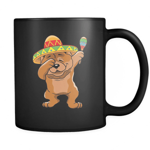 RobustCreative-Dabbing Chow Chow Dog in Sombrero - Cinco De Mayo Mexican Fiesta - Dab Dance Mexico Party - 11oz Black Funny Coffee Mug Women Men Friends Gift ~ Both Sides Printed