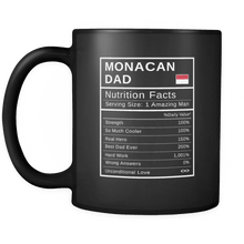 Load image into Gallery viewer, RobustCreative-Monacan Dad, Nutrition Facts Fathers Day Hero Gift - Monacan Pride 11oz Funny Black Coffee Mug - Real Monaco Hero Papa National Heritage - Friends Gift - Both Sides Printed
