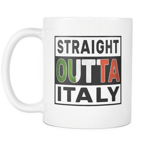 RobustCreative-Straight Outta Italy - Italian Flag 11oz Funny White Coffee Mug - Independence Day Family Heritage - Women Men Friends Gift - Both Sides Printed (Distressed)