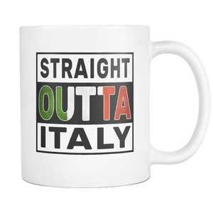 RobustCreative-Straight Outta Italy - Italian Flag 11oz Funny White Coffee Mug - Independence Day Family Heritage - Women Men Friends Gift - Both Sides Printed (Distressed)