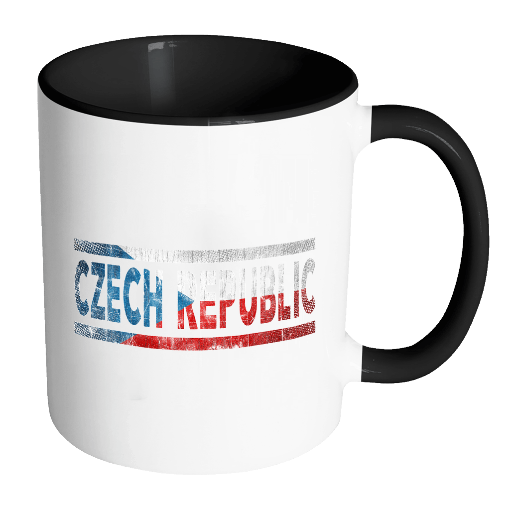 RobustCreative-Retro Vintage Flag Czech Czech Republic 11oz Black & White Coffee Mug ~ Both Sides Printed