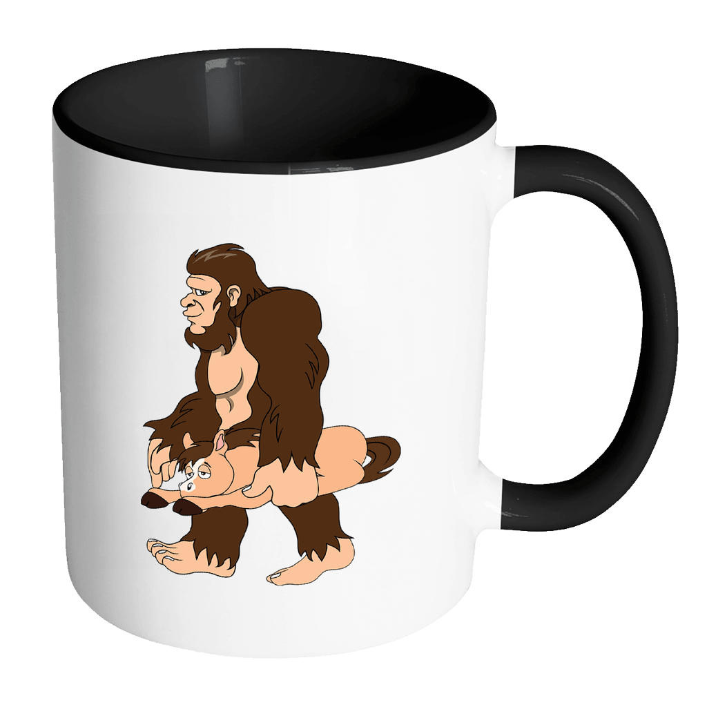 RobustCreative-Bigfoot Sasquatch Carrying Horse - I Believe I'm a Believer - No Yeti Humanoid Monster - 11oz Black & White Funny Coffee Mug Women Men Friends Gift ~ Both Sides Printed