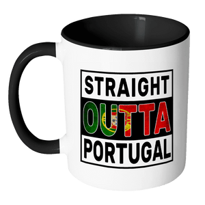 RobustCreative-Straight Outta Portugal - Portuguese Flag 11oz Funny Black & White Coffee Mug - Independence Day Family Heritage - Women Men Friends Gift - Both Sides Printed (Distressed)