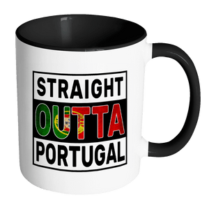 RobustCreative-Straight Outta Portugal - Portuguese Flag 11oz Funny Black & White Coffee Mug - Independence Day Family Heritage - Women Men Friends Gift - Both Sides Printed (Distressed)
