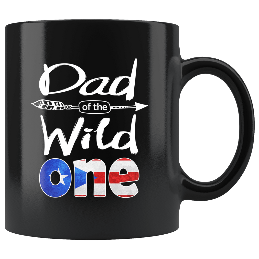 RobustCreative-Puerto Rican Boricua Dad of the Wild One Birthday Puerto Rico Flag Black 11oz Mug Gift Idea