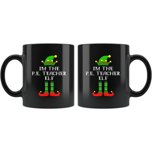 RobustCreative-Im The P.E. Teacher Elf Christmas Teaching's - 11oz Black Mug I Just Really Like to Teach Cute Tiny Humans Gift Idea