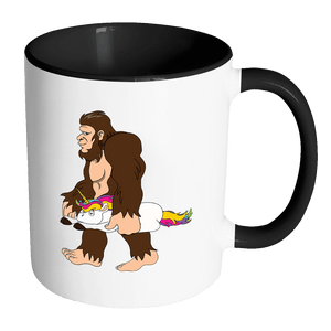 RobustCreative-Bigfoot Sasquatch Carrying Unicorn - I Believe I'm a Believer - No Yeti Humanoid Monster - 11oz Black & White Funny Coffee Mug Women Men Friends Gift ~ Both Sides Printed