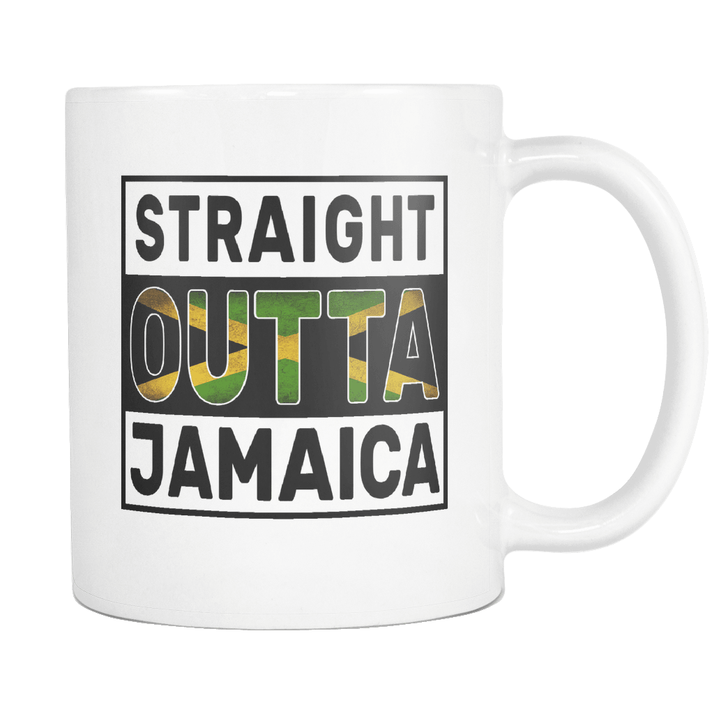 RobustCreative-Straight Outta Jamaica - Jamaican Flag 11oz Funny White Coffee Mug - Independence Day Family Heritage - Women Men Friends Gift - Both Sides Printed (Distressed)