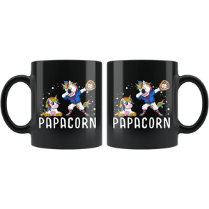 RobustCreative-Papacorn Unicorn Baseball Dad Softball Fathers Day Birthday Black 11oz Mug Gift Idea