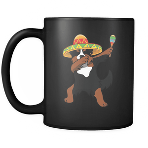 RobustCreative-Dabbing Bernese Mountain Dog Dog in Sombrero - Cinco De Mayo Mexican Fiesta - Dab Dance Mexico Party - 11oz Black Funny Coffee Mug Women Men Friends Gift ~ Both Sides Printed