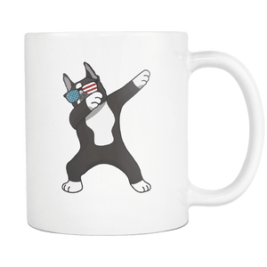 RobustCreative-Dabbing Boston Terrier Dog America Flag - Patriotic Merica Murica Pride - 4th of July USA Independence Day - 11oz White Funny Coffee Mug Women Men Friends Gift ~ Both Sides Printed