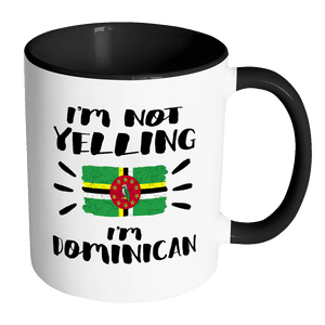 RobustCreative-I'm Not Yelling I'm Dominican Flag - Dominica Pride 11oz Funny Black & White Coffee Mug - Coworker Humor That's How We Talk - Women Men Friends Gift - Both Sides Printed (Distressed)