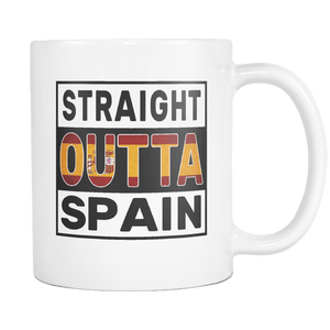 RobustCreative-Straight Outta Spain - Spanish Flag 11oz Funny White Coffee Mug - Independence Day Family Heritage - Women Men Friends Gift - Both Sides Printed (Distressed)