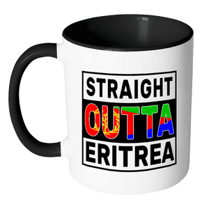 RobustCreative-Straight Outta Eritrea - Eritrean Flag 11oz Funny Black & White Coffee Mug - Independence Day Family Heritage - Women Men Friends Gift - Both Sides Printed (Distressed)