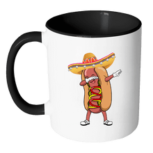 Load image into Gallery viewer, RobustCreative-Dabbing Hotdog Sombrero - Cinco De Mayo Mexican Fiesta - No Siesta Mexico Party - 11oz Black &amp; White Funny Coffee Mug Women Men Friends Gift ~ Both Sides Printed
