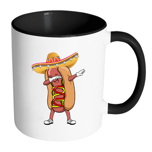 RobustCreative-Dabbing Hotdog Sombrero - Cinco De Mayo Mexican Fiesta - No Siesta Mexico Party - 11oz Black & White Funny Coffee Mug Women Men Friends Gift ~ Both Sides Printed