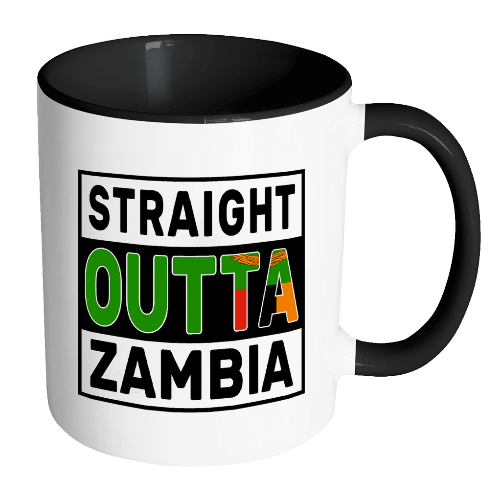 RobustCreative-Straight Outta Zambia - Zambian Flag 11oz Funny Black & White Coffee Mug - Independence Day Family Heritage - Women Men Friends Gift - Both Sides Printed (Distressed)