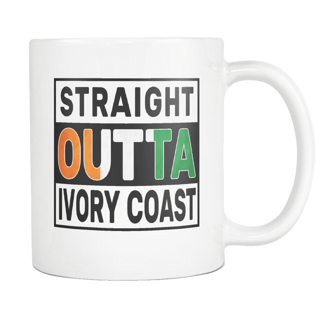 RobustCreative-Straight Outta Ivory Coast - Ivorian Flag 11oz Funny White Coffee Mug - Independence Day Family Heritage - Women Men Friends Gift - Both Sides Printed (Distressed)