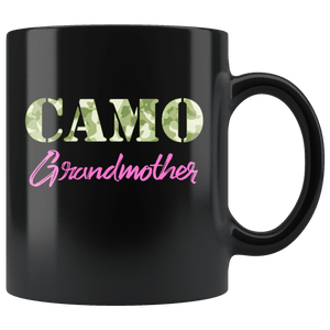RobustCreative-Military Grandmother Camo Camo Hard Charger Squared Away - Military Family 11oz Black Mug Retired or Deployed support troops Gift Idea - Both Sides Printed