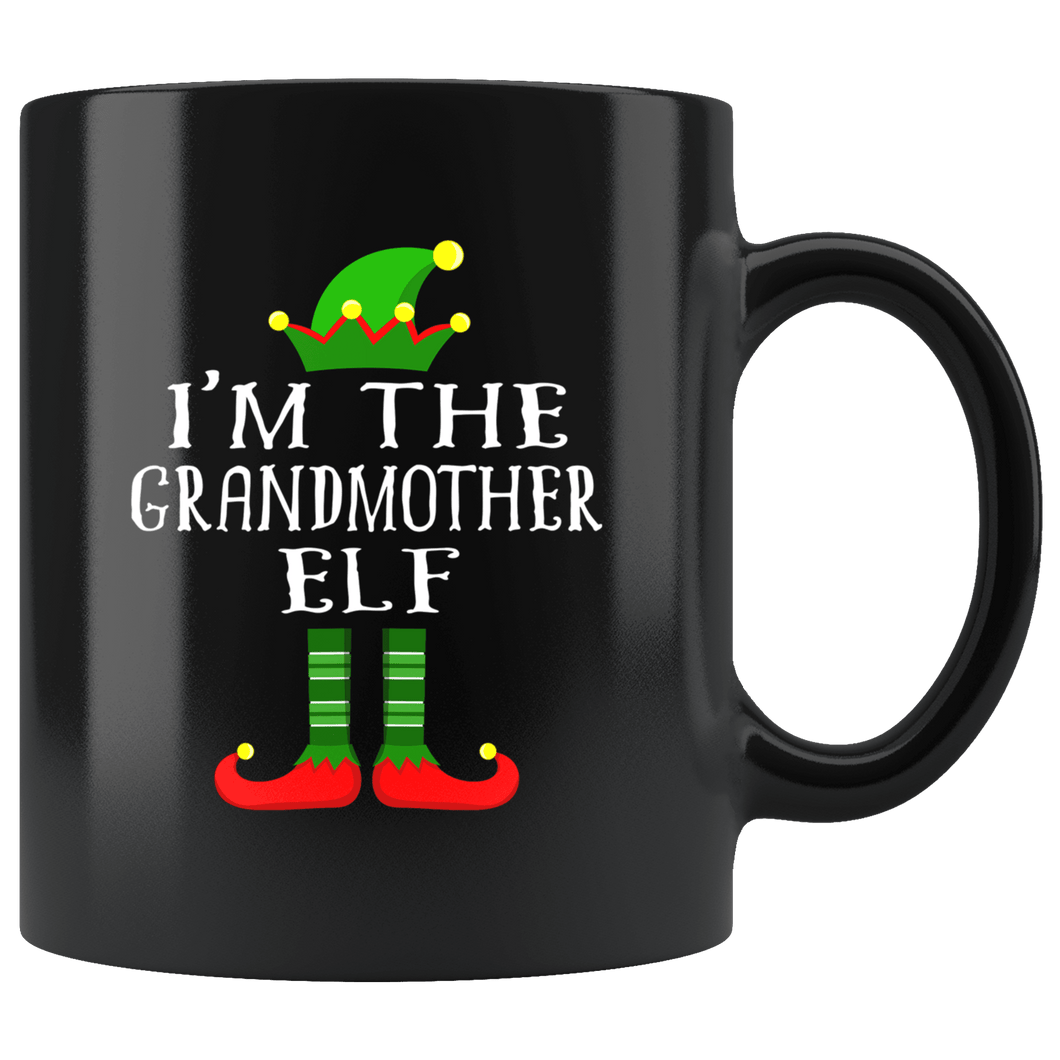 RobustCreative-Im The Grandmother Elf Matching Family Christmas - 11oz Black Mug Christmas group green pjs costume Gift Idea