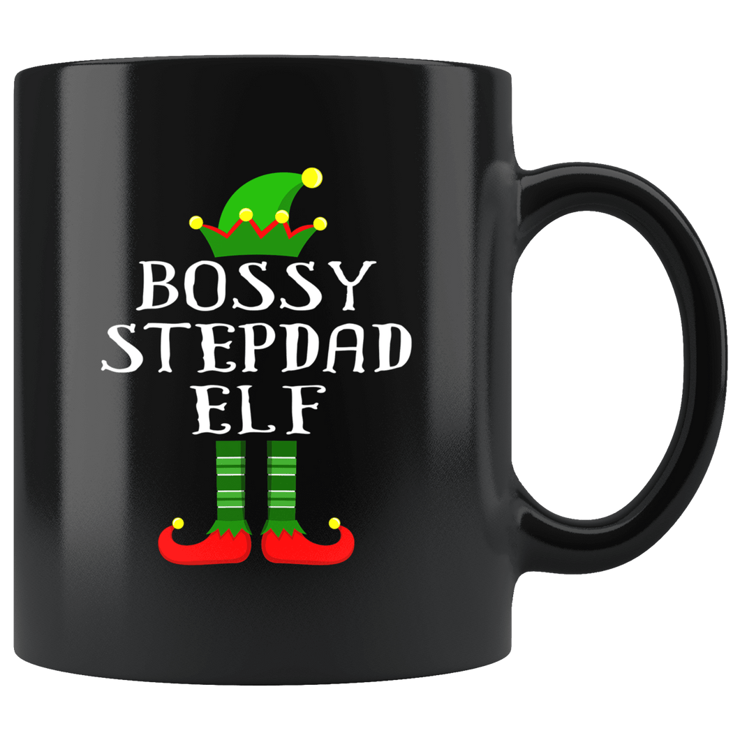 RobustCreative-Im The Bossy Stepdad Elf Family Matching Outfits PJ - 11oz Black Mug Christmas group green pjs costume Gift Idea