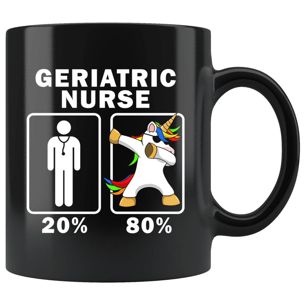 RobustCreative-Geriatric Nurse Dabbing Unicorn 80 20 Principle Graduation Gift Mens - 11oz Black Mug Medical Personnel Gift Idea