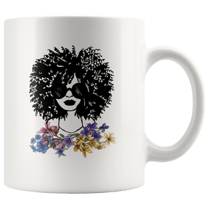 RobustCreative-Afro Natural Black Hair Flower Kind Pride - Melanin 11oz Funny White Coffee Mug - Educated Melanin Rich Skin Vintage Black Power Goddes - Friends Gift - Both Sides Printed