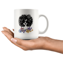 Load image into Gallery viewer, RobustCreative-Afro Natural Black Hair Flower Kind Pride - Melanin 11oz Funny White Coffee Mug - Educated Melanin Rich Skin Vintage Black Power Goddes - Friends Gift - Both Sides Printed
