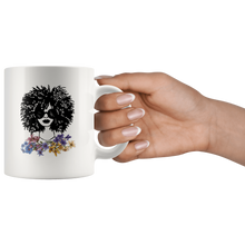 Load image into Gallery viewer, RobustCreative-Afro Natural Black Hair Flower Kind Pride - Melanin 11oz Funny White Coffee Mug - Educated Melanin Rich Skin Vintage Black Power Goddes - Friends Gift - Both Sides Printed
