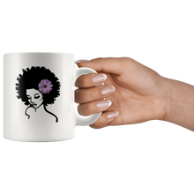 Load image into Gallery viewer, RobustCreative-Afro Natural Black Hair Kind African Pride - Melanin 11oz Funny White Coffee Mug - Educated Melanin Rich Skin Vintage Black Power Goddes - Friends Gift - Both Sides Printed
