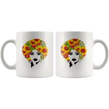 Load image into Gallery viewer, RobustCreative-Afro Natural Black Hair Kind Pride Flower - Melanin 11oz Funny White Coffee Mug - Educated Melanin Rich Skin Vintage Black Power Goddes - Friends Gift - Both Sides Printed
