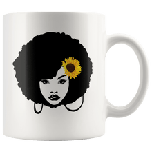 Load image into Gallery viewer, RobustCreative-Afro Natural Black Hair Kind Pride Sunflower - Melanin 11oz Funny White Coffee Mug - Educated Melanin Rich Skin Vintage Black Power Goddes - Friends Gift - Both Sides Printed

