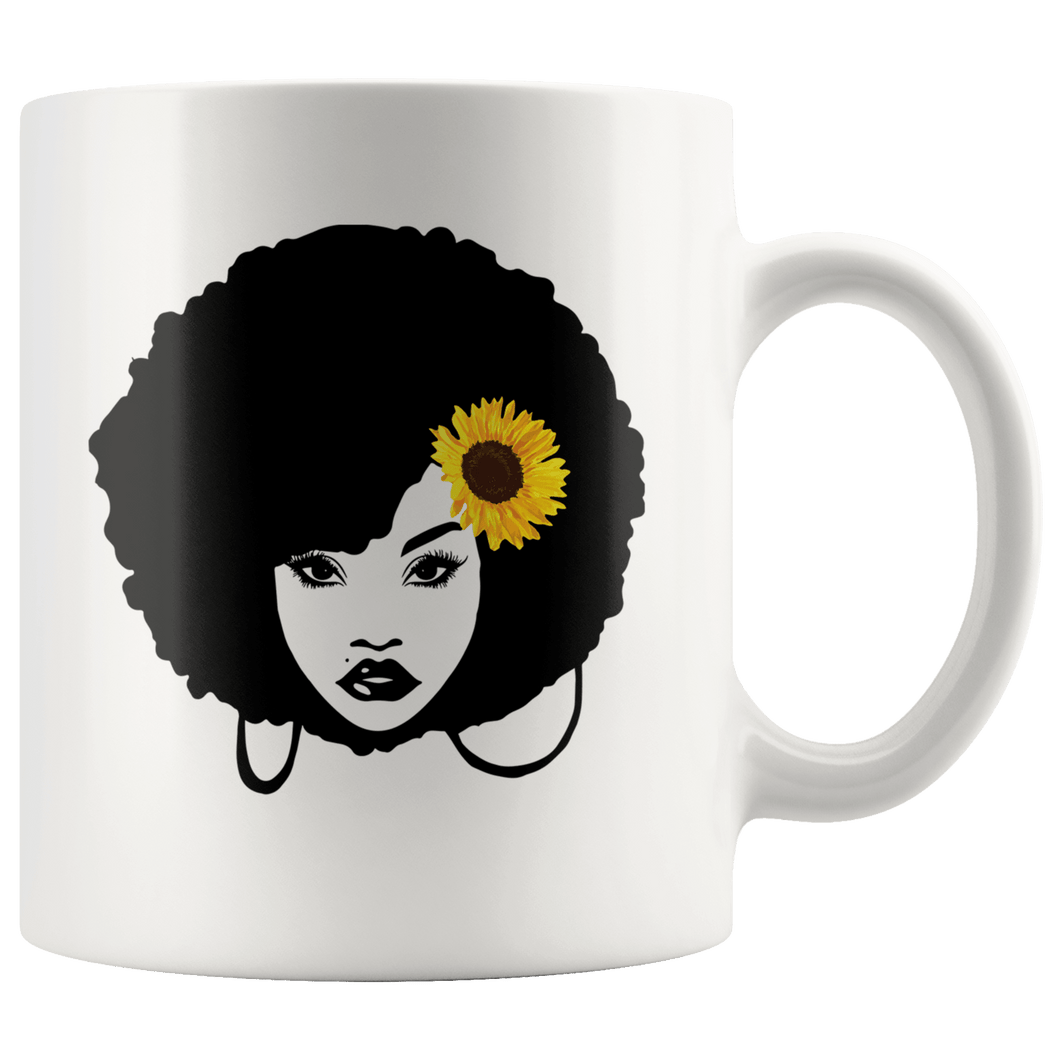 RobustCreative-Afro Natural Black Hair Kind Pride Sunflower - Melanin 11oz Funny White Coffee Mug - Educated Melanin Rich Skin Vintage Black Power Goddes - Friends Gift - Both Sides Printed