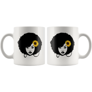RobustCreative-Afro Natural Black Hair Kind Pride Sunflower - Melanin 11oz Funny White Coffee Mug - Educated Melanin Rich Skin Vintage Black Power Goddes - Friends Gift - Both Sides Printed