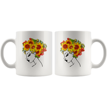 Load image into Gallery viewer, RobustCreative-Afro Natural Black Hair Kind Pride Sunflowers - Melanin 11oz Funny White Coffee Mug - Educated Melanin Rich Skin Vintage Black Power Goddes - Friends Gift - Both Sides Printed

