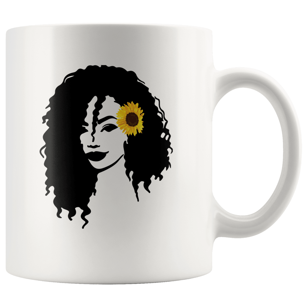 RobustCreative-Afro Natural Black Hair Kind Sunflower African Pride - Melanin 11oz Funny White Coffee Mug - Educated Melanin Rich Skin Vintage Black Power Goddes - Friends Gift - Both Sides Printed