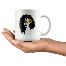 Load image into Gallery viewer, RobustCreative-Afro Natural Black Hair Kind Sunflower African Pride - Melanin 11oz Funny White Coffee Mug - Educated Melanin Rich Skin Vintage Black Power Goddes - Friends Gift - Both Sides Printed
